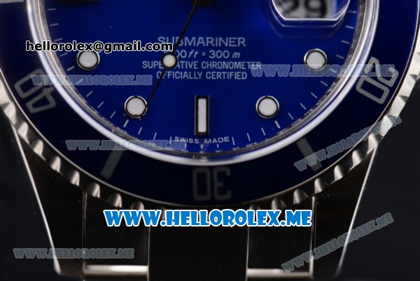 Rolex Submariner Clone Rolex 3135 Automatic Stainless Steel Case/Bracelet with Blue Dial and Dot Markers (BP) - Click Image to Close